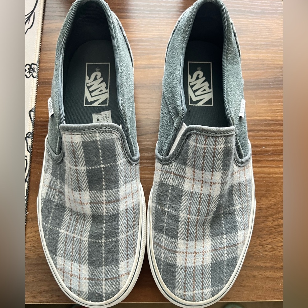 Vans Gray/blue Plaid Slip-On Shoes